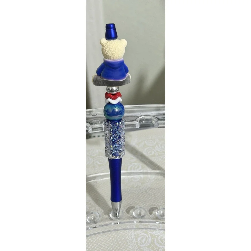 Custom Pen Baby Teddy Bear Patriotic Beaded Acrylic Black Ink Unique Handmade
